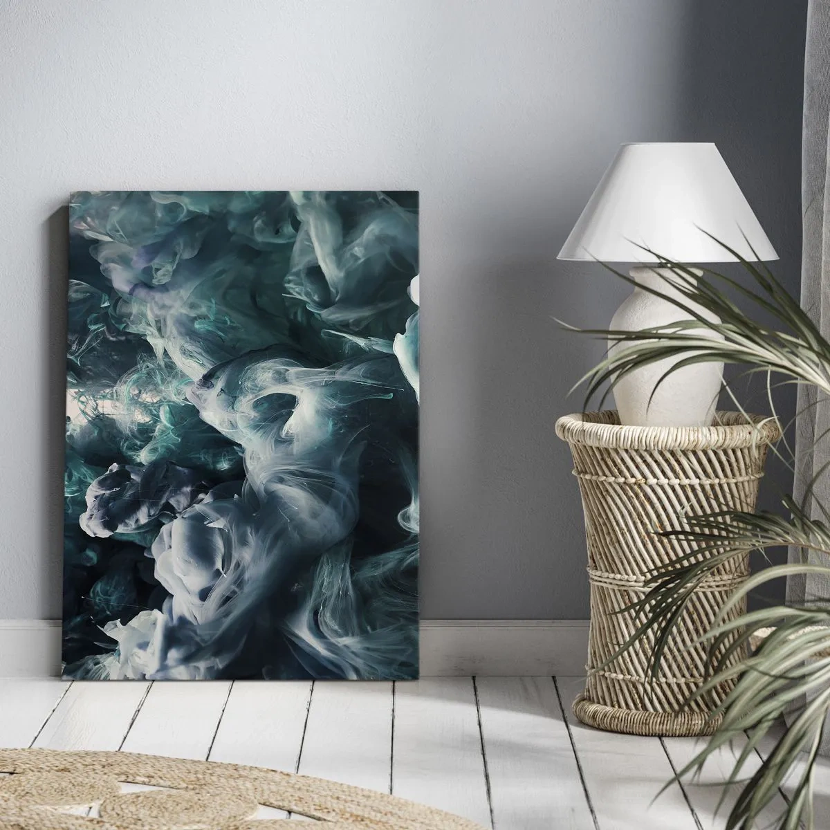 Bild auf Leinwand - Leinwandbild - Dynamische abstrakte Wellen in Blau- und Weißtönen - 70x100cm - Farbbewegung - Moderne Wanddekoration für Wohnzimmer und Schlafzimmer ARTTOR