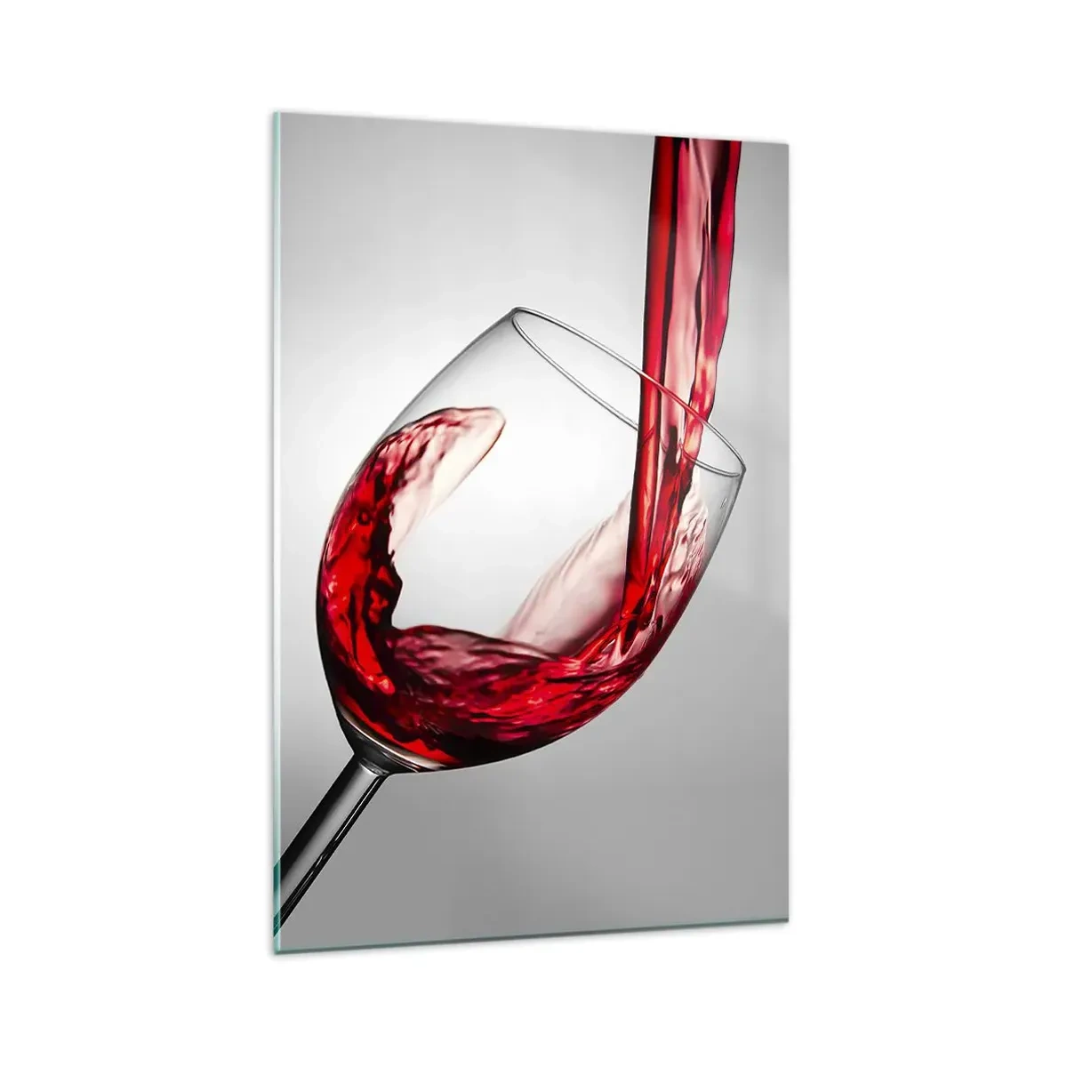 Glasbild - Bild auf glas - Ein Glas Rotwein wird vor hellem Hintergrund eingeschenkt - 80x120cm - Farbe – Bewegung – Klang - Moderne Wanddekoration für Wohnzimmer und Schlafzimmer ARTTOR