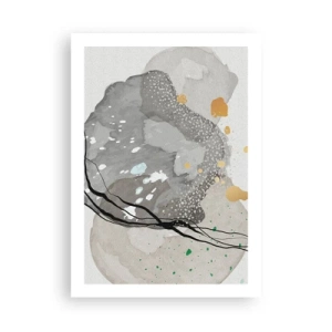 Poster - Eine Komposition aus organischen Formen in Grau- und Goldtönen. - 50x70cm - Organische Komposition - Moderne Wanddekoration für Wohnzimmer und Schlafzimmer ARTTOR