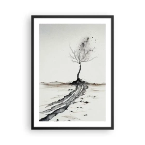 Poster in einem schwarzem Rahmen - Ein minimalistischer Baum mit abstrakten Wurzeln - 50x70cm - Wintermelancholie - Moderne Wanddekoration für Wohnzimmer und Schlafzimmer ARTTOR