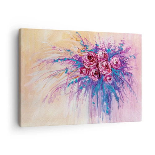 Bild auf Leinwand - Leinwandbild - Ein Strauß Rosen in Pastellfarben - 70x50cm - Rosenbrunnen - Moderne Wanddekoration für Wohnzimmer und Schlafzimmer ARTTOR
