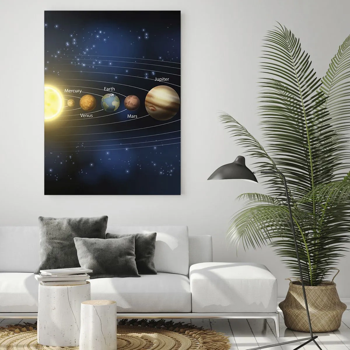 Glasbild - Bild auf glas - Diagramm des Sonnensystems mit Planeten und Sonne - 70x100cm - Einer von zehn - Moderne Wanddekoration für Wohnzimmer und Schlafzimmer ARTTOR