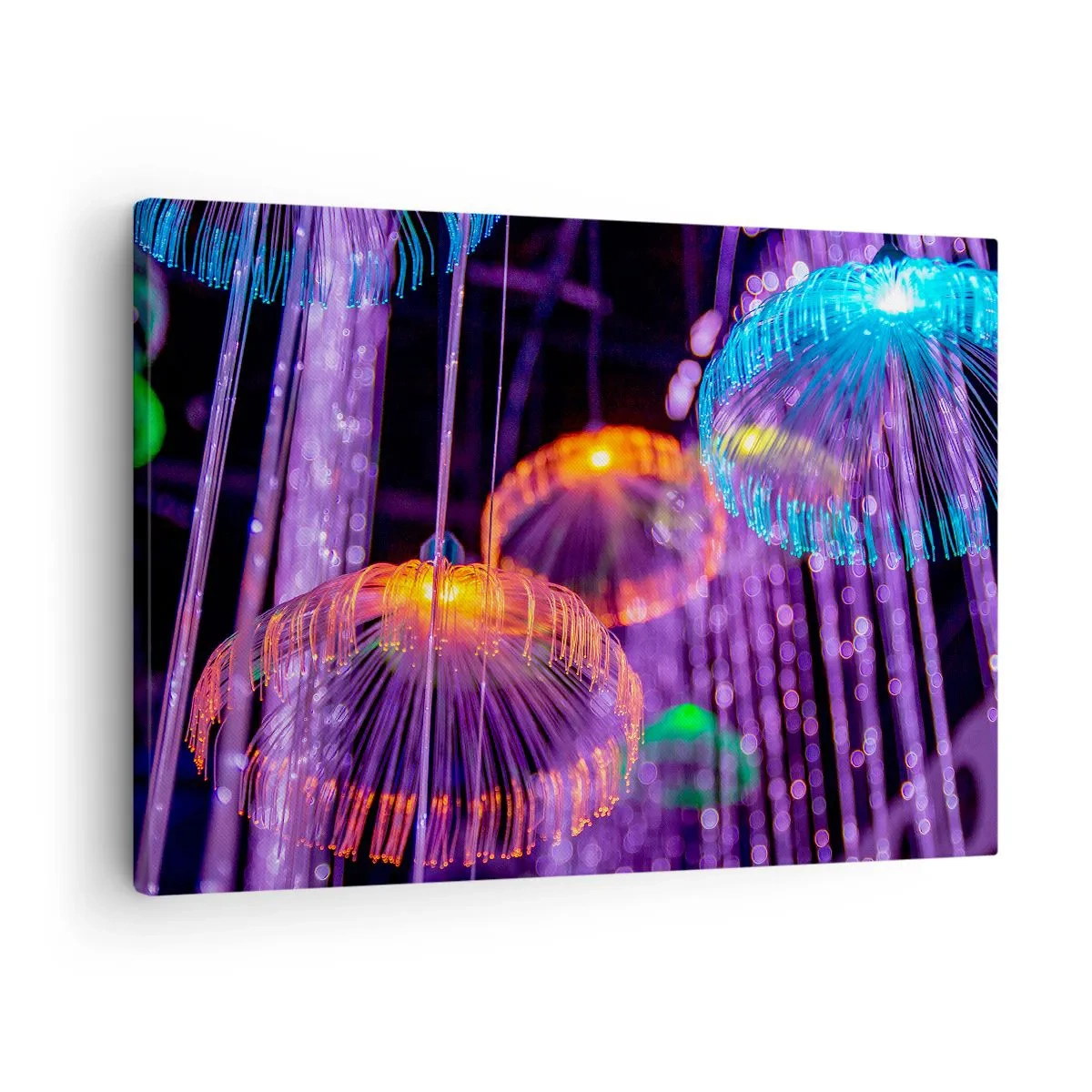Bild auf Leinwand - Leinwandbild - Bunte leuchtende Quallen in einer dunklen Umgebung - 70x50cm - Lichtbrunnen - Moderne Wanddekoration für Wohnzimmer und Schlafzimmer ARTTOR