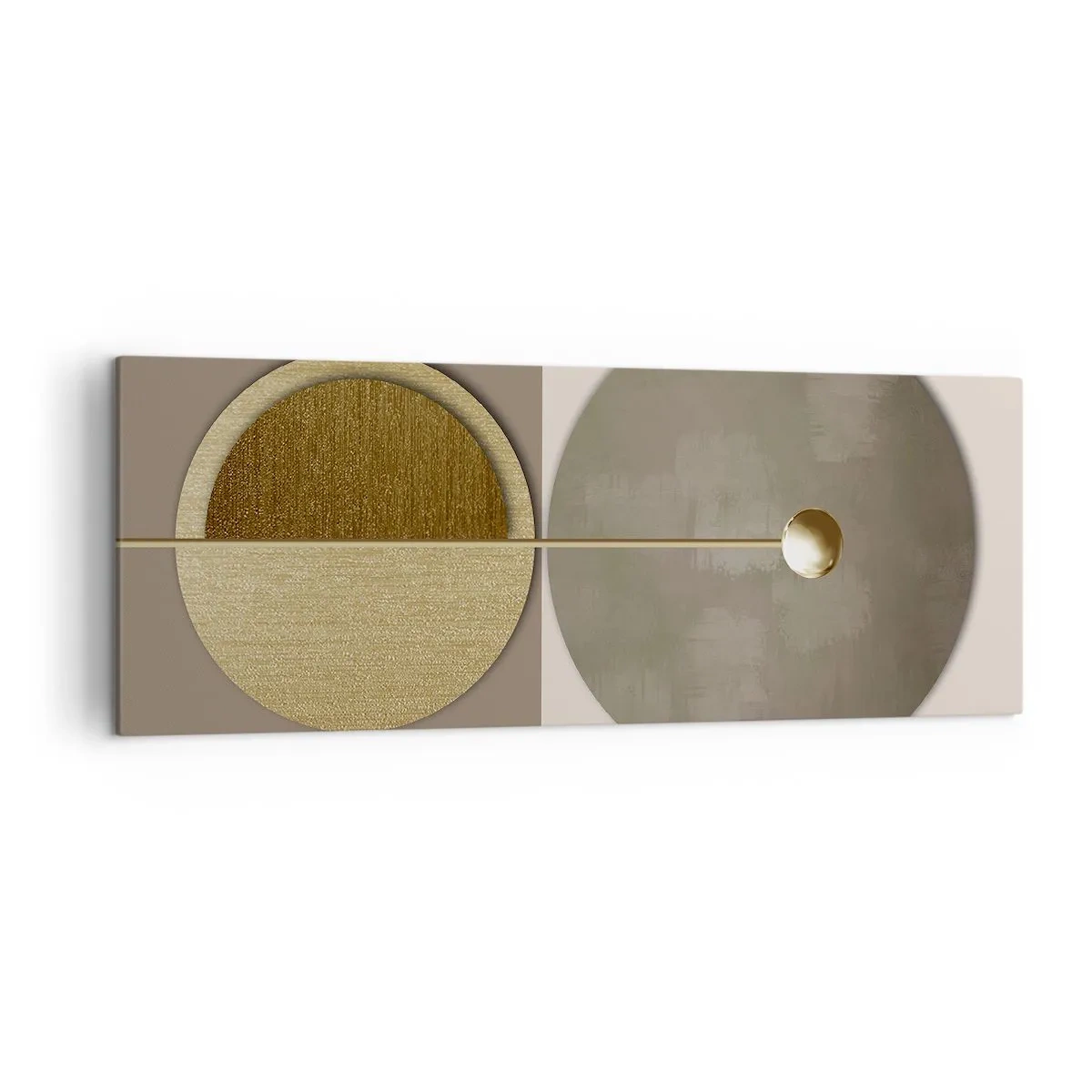 Bild auf Leinwand - Leinwandbild - Abstrakte Kreise in Gold- und Beigetönen - 140x50cm - Perfekte Balance - Moderne Wanddekoration für Wohnzimmer und Schlafzimmer ARTTOR