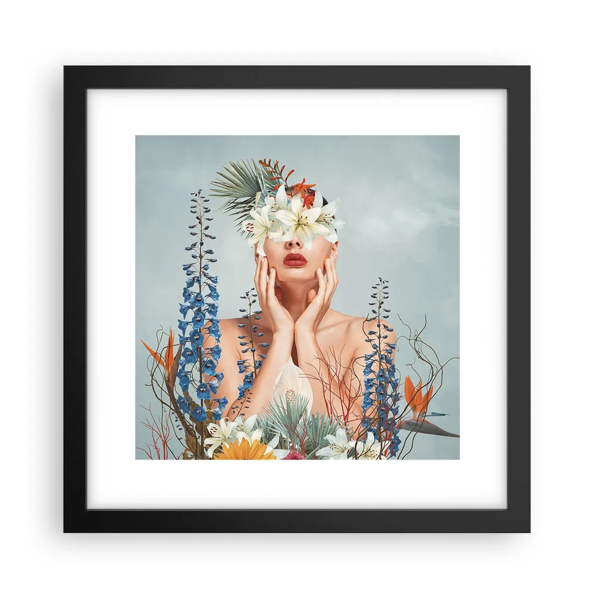 Poster in einem schwarzem Rahmen - Frau - Blume - 30x30 cm