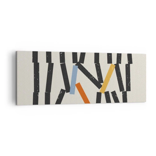 Bild auf Leinwand - Leinwandbild - Abstrakte Komposition mit farbigen und schwarzen Rechtecken - 140x50cm - Domino – Komposition - Moderne Wanddekoration für Wohnzimmer und Schlafzimmer ARTTOR