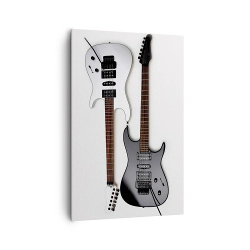 Bild auf Leinwand - Leinwandbild - Zwei E-Gitarren in Schwarz und Weiß auf hellem Hintergrund. - 80x120cm - Harmonie der Formen - Moderne Wanddekoration für Wohnzimmer und Schlafzimmer ARTTOR