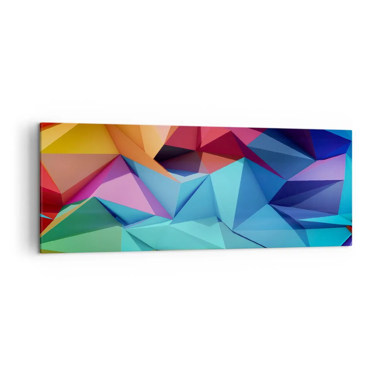 Bild auf Leinwand - Leinwandbild - Bunte geometrische Abstraktion in lebendigen Farben - 140x50cm - Regenbogen-Origami - Moderne Wanddekoration für Wohnzimmer und Schlafzimmer ARTTOR