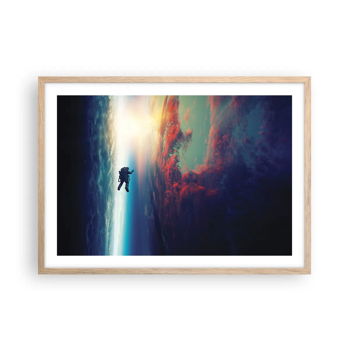 Poster in einem Rahmen aus heller Eiche - Sich dem Universum stellen - 70x50 cm