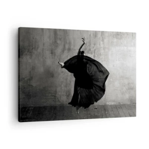 Bild auf Leinwand - Leinwandbild - Schwarz-weiße Silhouette einer Tänzerin in Bewegung vor einem Wandhintergrund - 70x50cm - Leidenschaftlicher Gürtel - Moderne Wanddekoration für Wohnzimmer und Schlafzimmer ARTTOR