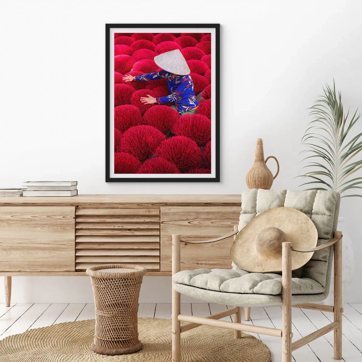 Poster in einem schwarzem Rahmen - Im Reisfeld - 40x50 cm