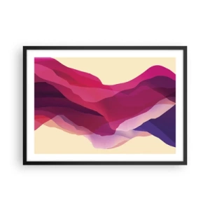 Poster in einem schwarzem Rahmen - Abstrakte Wellen in Lila- und Rosatönen auf hellem Hintergrund - 70x50cm - Lila Wellen - Moderne Wanddekoration für Wohnzimmer und Schlafzimmer ARTTOR