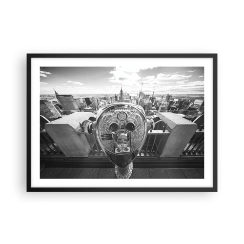 Poster in einem schwarzem Rahmen - Monochromer Blick durch das Teleskop auf das Stadtpanorama - 70x50cm - Stadt über den Städten - Moderne Wanddekoration für Wohnzimmer und Schlafzimmer ARTTOR