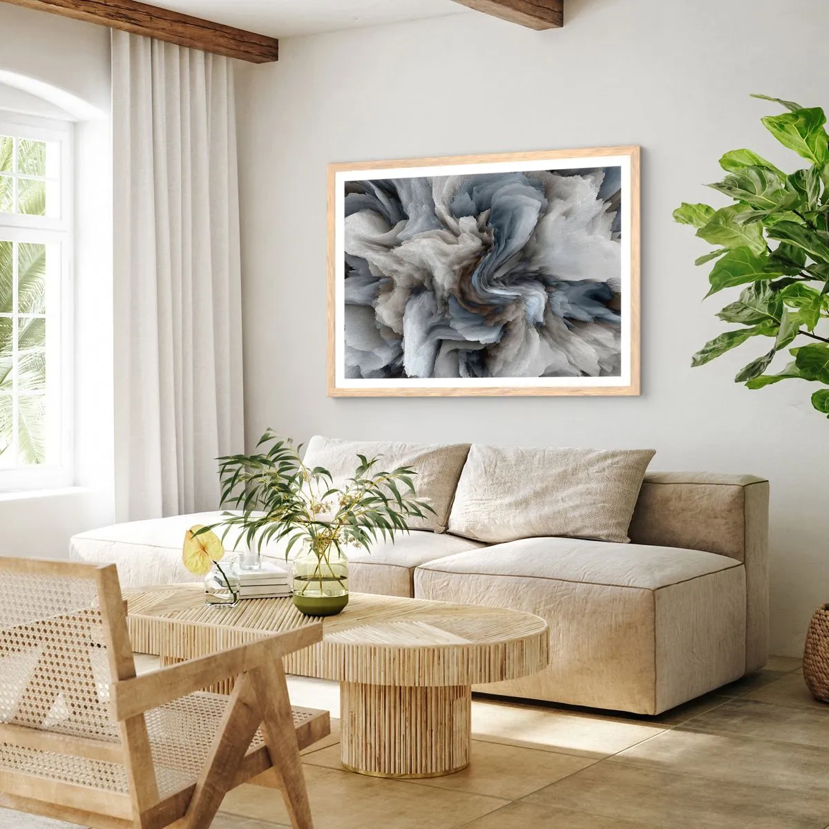 Poster in einem Rahmen aus heller Eiche - Stein und Blume - 40x30 cm