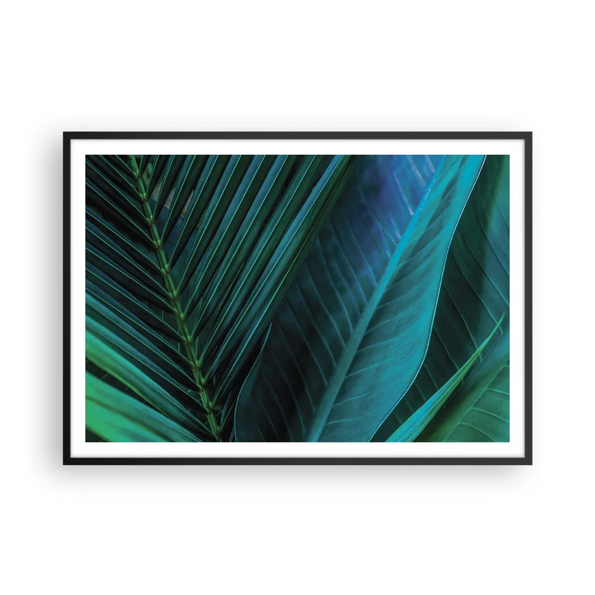 Poster in einem schwarzem Rahmen - Nahaufnahme von tropischen grünen Blättern - 100x70cm - Die Anatomie des Grüns - Moderne Wanddekoration für Wohnzimmer und Schlafzimmer ARTTOR