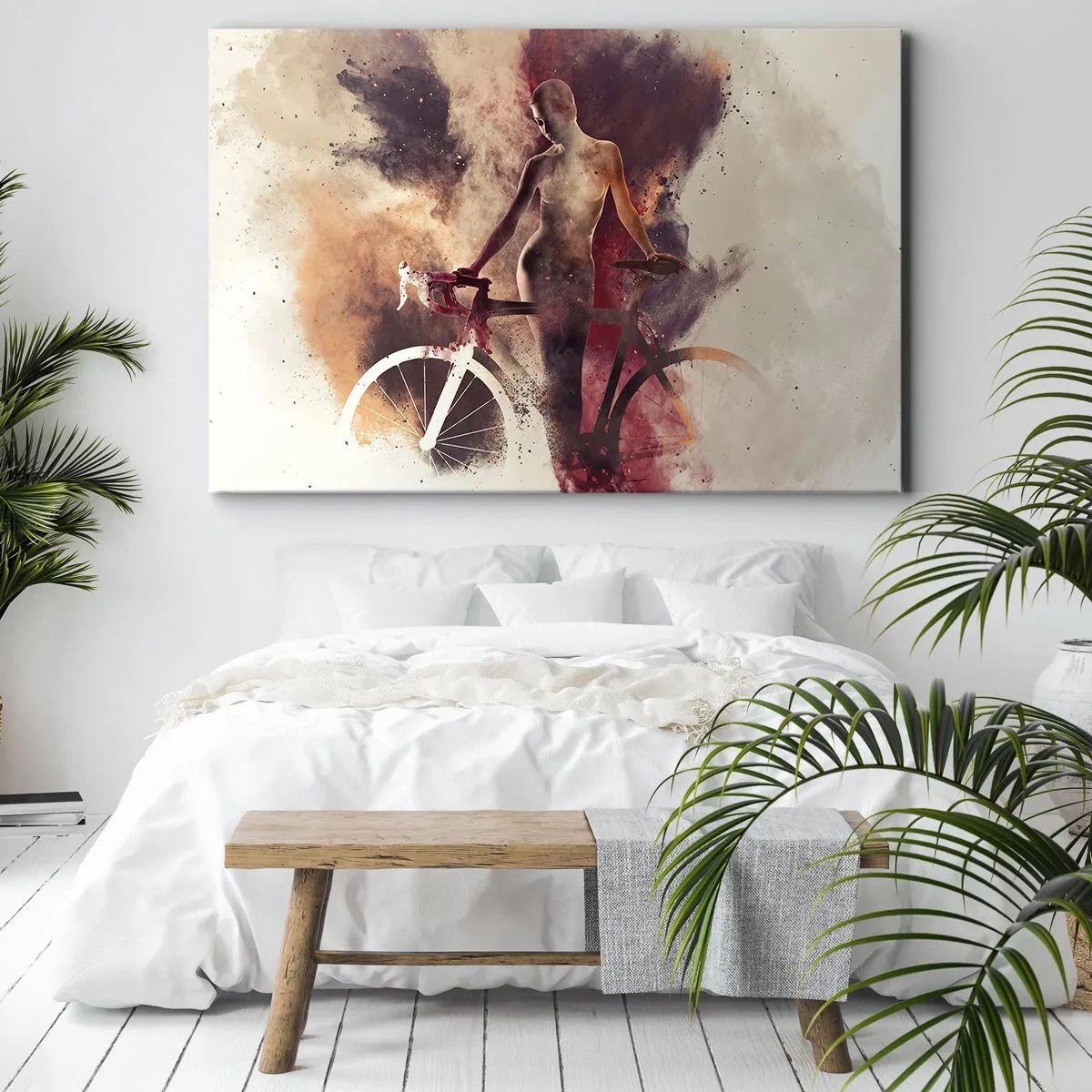 Bild auf Leinwand - Leinwandbild - Abstrakte Silhouette mit einem Fahrrad im künstlerischen Stil - 120x80cm - Eine Fahrradseele in Marmorformen - Moderne Wanddekoration für Wohnzimmer und Schlafzimmer ARTTOR