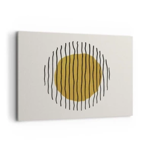 Bild auf Leinwand - Leinwandbild - Ein minimalistisches Motiv mit einem gelben Kreis und schwarzen Linien. - 100x70cm - Abstraktion, die vor Hitze zittert - Moderne Wanddekoration für Wohnzimmer und Schlafzimmer ARTTOR