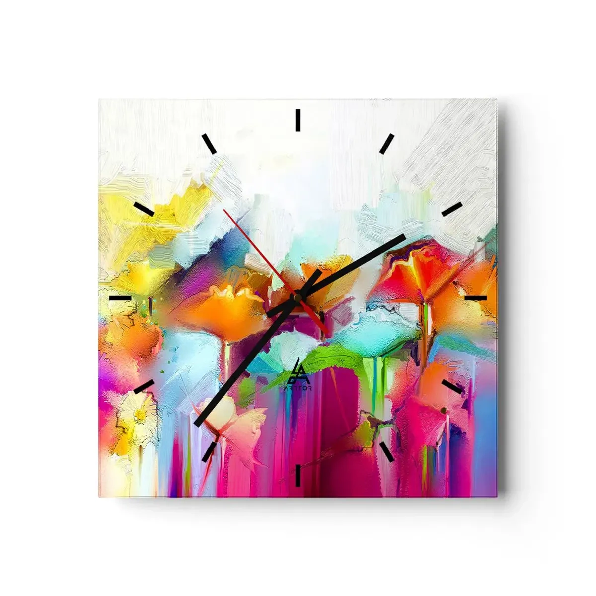 Wanduhr - Glasuhr - Der Regenbogen ist aufgeblüht - 40x40 cm