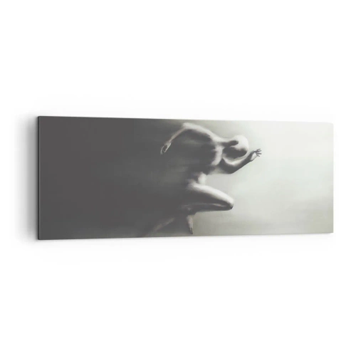 Bild auf Leinwand - Leinwandbild - Eine schwarz-weiße Silhouette einer laufenden Figur in einem dynamischen und surrealen Stil. - 140x50cm - Unwiderstehlich - Moderne Wanddekoration für Wohnzimmer und Schlafzimmer ARTTOR