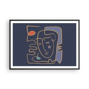 Poster in einem schwarzem Rahmen - Abstraktes Gesichtsporträt im minimalistischen Stil - 100x70cm - In Gedanken - Moderne Wanddekoration für Wohnzimmer und Schlafzimmer ARTTOR