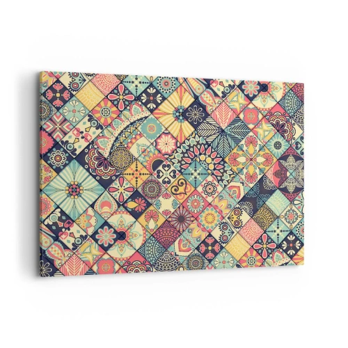 Bild auf Leinwand - Leinwandbild - Bunte geometrische Muster, inspiriert vom marokkanischen Stil - 100x70cm - marokkanische Atmosphäre - Moderne Wanddekoration für Wohnzimmer und Schlafzimmer ARTTOR
