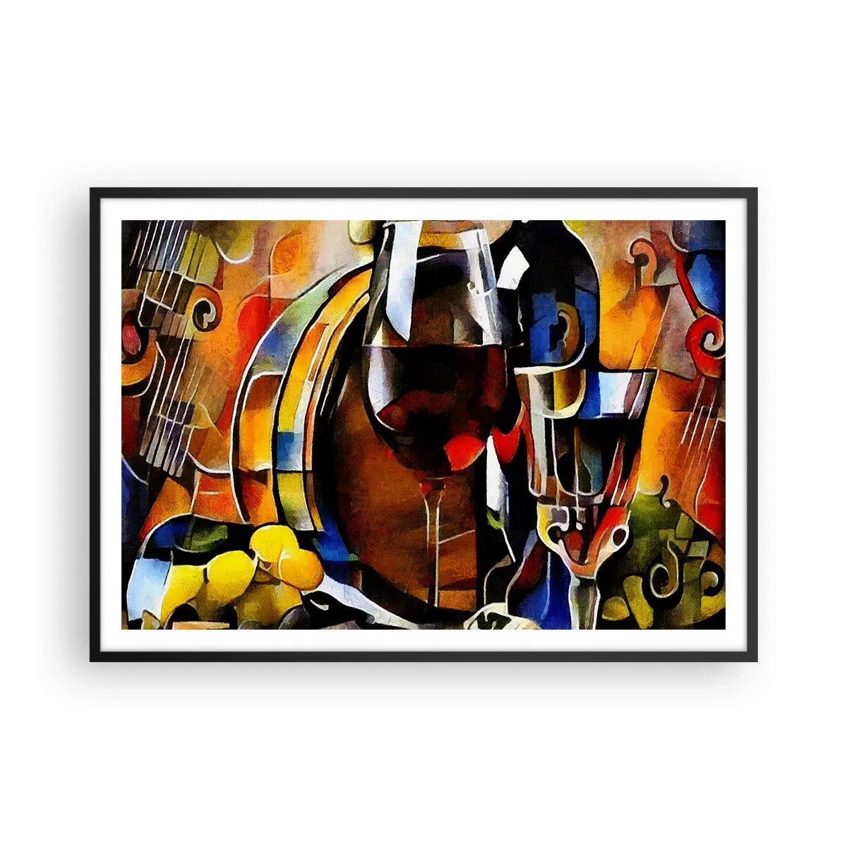 Poster in einem schwarzem Rahmen - Abstraktes Stillleben mit Gläsern und Instrumenten - 100x70cm - Und die Welt nimmt Farben an - Moderne Wanddekoration für Wohnzimmer und Schlafzimmer ARTTOR