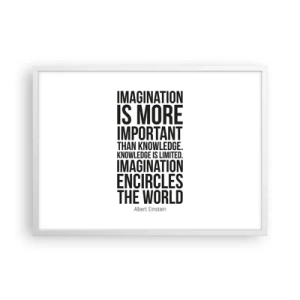 Poster in einem weißen Rahmen - Einstein über die Kraft der Vorstellungskraft - 70x50 cm