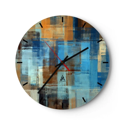 Wanduhr - Glasuhr - Abstrakte Rechtecke in Blau- und Brauntönen - 30x30cm - Durch den blauen Schleier - Moderne Wanddekoration für Wohnzimmer, Küche und Schlafzimmer ARTTOR