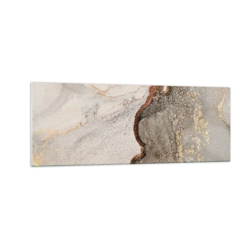 Glasbild - Bild auf glas - Abstraktes Motiv mit Gold- und Grautönen - 140x50cm - An der Grenze der Farben - Moderne Wanddekoration für Wohnzimmer und Schlafzimmer ARTTOR