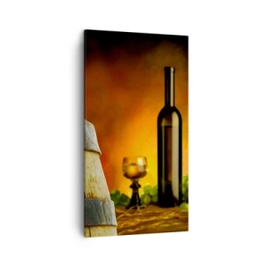 Bild auf Leinwand - Leinwandbild - Stillleben mit einer Flasche Wein und einer Weintraube - 45x80 cm