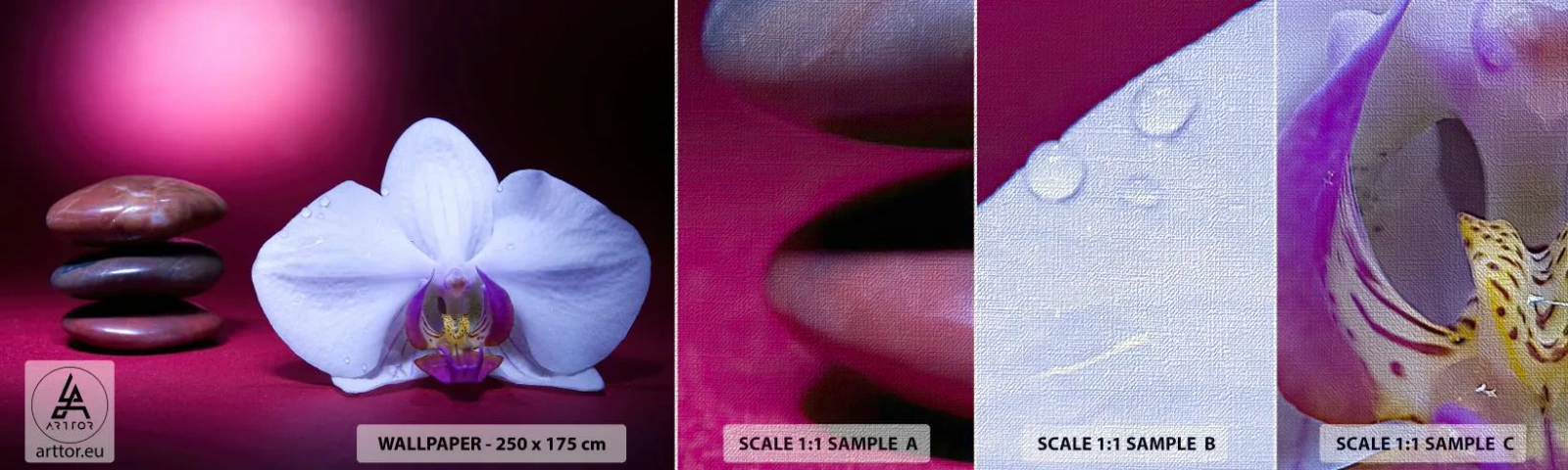 Fototapeten Muster Premium Canvas - Eine Studie der Frische in Lila - Blumen, Spa, Steine - 100x30 cm