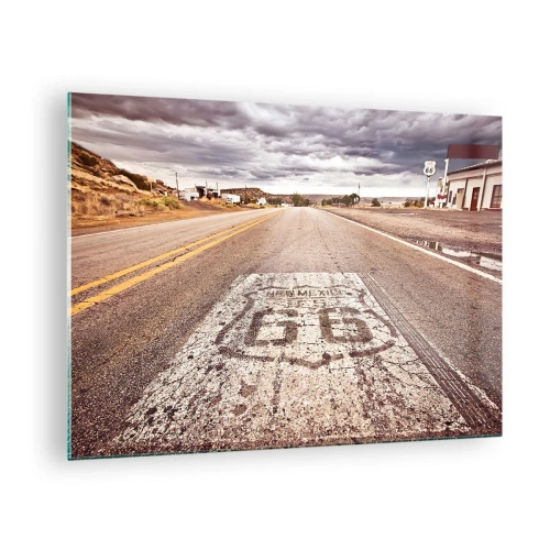 Glasbild - Bild auf glas - Route 66 mit Blick auf den Horizont - 70x50cm - Mother Road - eine amerikanische Legende - Moderne Wanddekoration für Wohnzimmer und Schlafzimmer ARTTOR