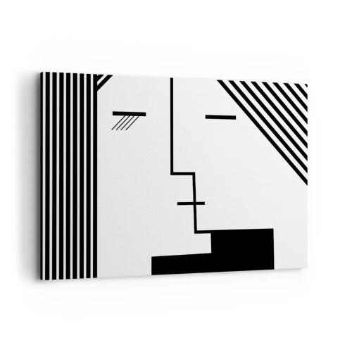 Bild auf Leinwand - Leinwandbild - Geometrische Abstraktion eines Kusses in Schwarz und Weiß - 120x80cm - Einfach ein Kuss - Moderne Wanddekoration für Wohnzimmer und Schlafzimmer ARTTOR