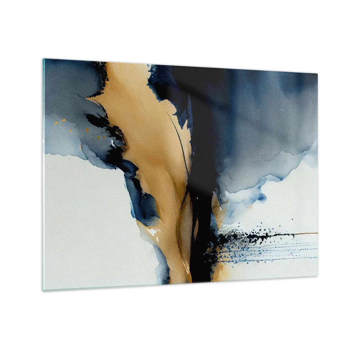 Glasbild - Bild auf glas - Eine abstrakte Komposition in Marineblau- und Beigetönen - 70x50cm - Hinter dem Vorhang - Moderne Wanddekoration für Wohnzimmer und Schlafzimmer ARTTOR