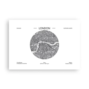 Poster - Eine minimalistische Karte von London in Schwarzweiß mit präzisen Details. - 100x70cm - Anatomie von London - Moderne Wanddekoration für Wohnzimmer und Schlafzimmer ARTTOR
