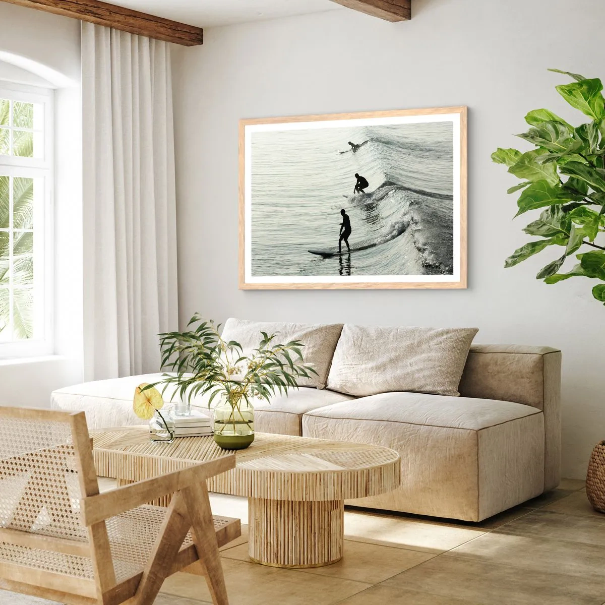 Poster in einem Rahmen aus heller Eiche - Gegen die Welle - 91x61 cm