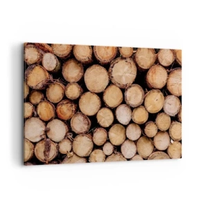 Bild auf Leinwand - Leinwandbild - Stapel gefällter Baumstämme in harmonischer Anordnung - 120x80cm - Ein neuer Anfang - Moderne Wanddekoration für Wohnzimmer und Schlafzimmer ARTTOR