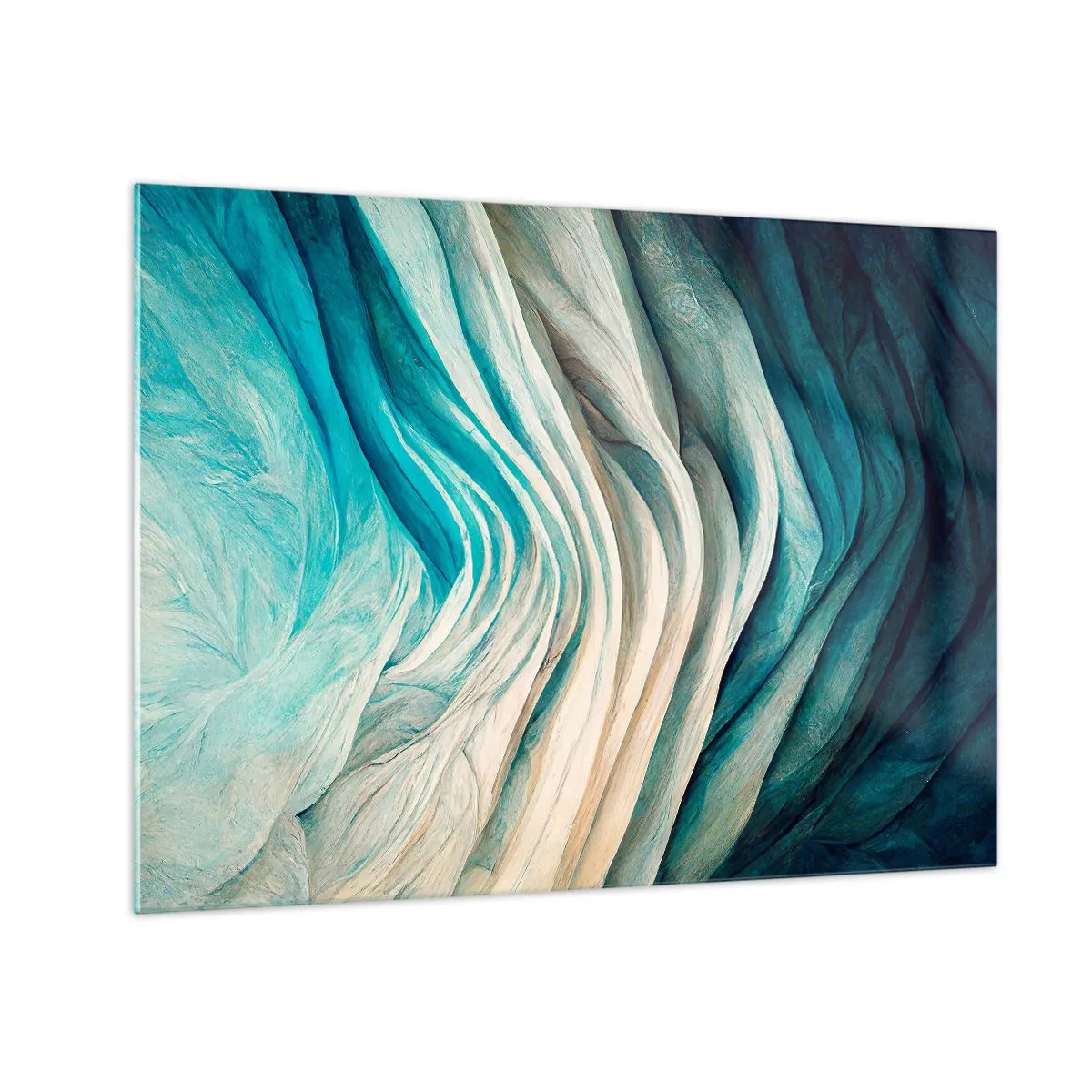 Glasbild - Bild auf glas - Abstrakte Wellen in Blau- und Beigetönen - 70x50cm - Blaue Unersättlichkeit - Moderne Wanddekoration für Wohnzimmer und Schlafzimmer ARTTOR