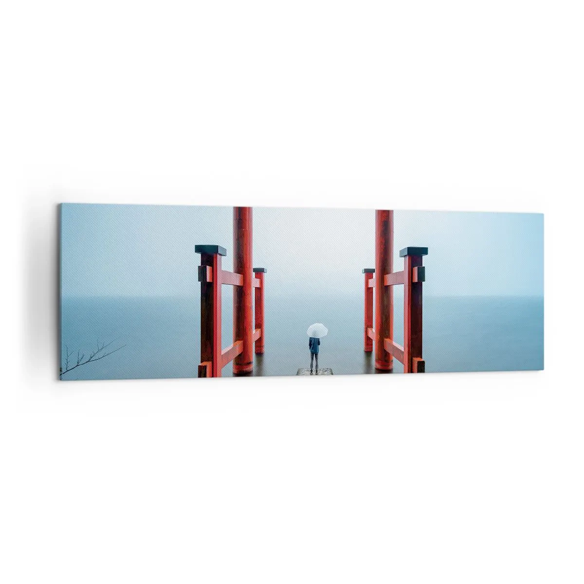 Bild auf Leinwand - Leinwandbild - Ein Torii-Tor mit Blick auf einen ruhigen See in Japan - 160x50cm - Japanische Träumerei - Moderne Wanddekoration für Wohnzimmer und Schlafzimmer ARTTOR