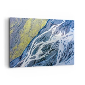 Bild auf Leinwand - Leinwandbild - Abstrakte Vogelperspektive auf mäandernde Flussbetten - 120x80cm - Felsmalereien der Natur - Moderne Wanddekoration für Wohnzimmer und Schlafzimmer ARTTOR