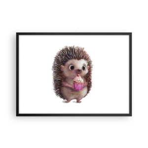 Poster in einem schwarzem Rahmen - Ein süßer Igel mit einem Cupcake - 70x50cm - Der Feiertag ist jeden Tag - Moderne Wanddekoration für Wohnzimmer und Schlafzimmer ARTTOR