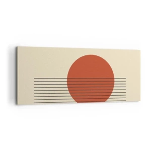 Bild auf Leinwand - Leinwandbild - Abstrakter roter Kreis mit Linien auf beigem Hintergrund. - 120x50cm - Immer wieder und weiter - Moderne Wanddekoration für Wohnzimmer und Schlafzimmer ARTTOR