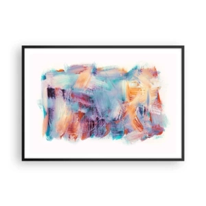 Poster in einem schwarzem Rahmen - Bunte Pinselstriche in einer abstrakten Komposition - 100x70cm - Buntes Durcheinander - Moderne Wanddekoration für Wohnzimmer und Schlafzimmer ARTTOR