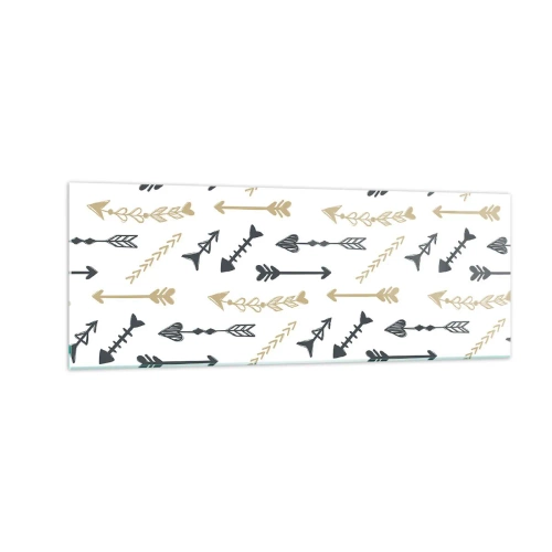 Glasbild - Bild auf glas - Ein minimalistisches Muster mit Pfeilen in Beige- und Grautönen. - 140x50cm - Der Traum des Bogenschützen - Moderne Wanddekoration für Wohnzimmer und Schlafzimmer ARTTOR