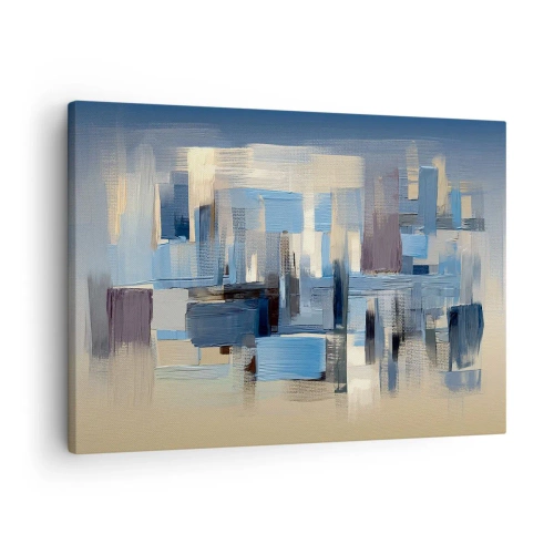 Bild auf Leinwand - Leinwandbild - Geometrische Formen in Blau- und Beigetönen - 70x50cm - Blaue Konstruktion - Moderne Wanddekoration für Wohnzimmer und Schlafzimmer ARTTOR