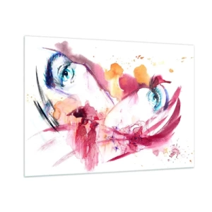 Glasbild - Bild auf glas - Abstrakter Look mit bunten Details und Figuren - 100x70cm - Die Welt gedeiht in der Nähe - Moderne Wanddekoration für Wohnzimmer und Schlafzimmer ARTTOR