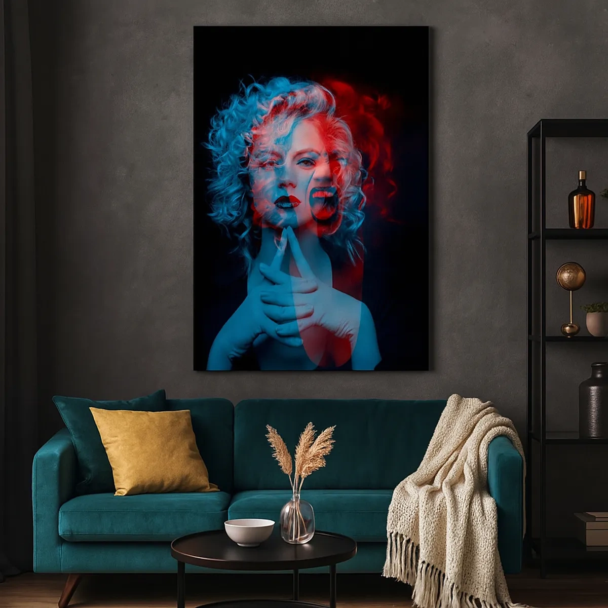 Bild auf Leinwand - Leinwandbild - Doppelporträt einer Frau in Rot und Blau - 50x70cm - Alter Ego - Moderne Wanddekoration für Wohnzimmer und Schlafzimmer ARTTOR