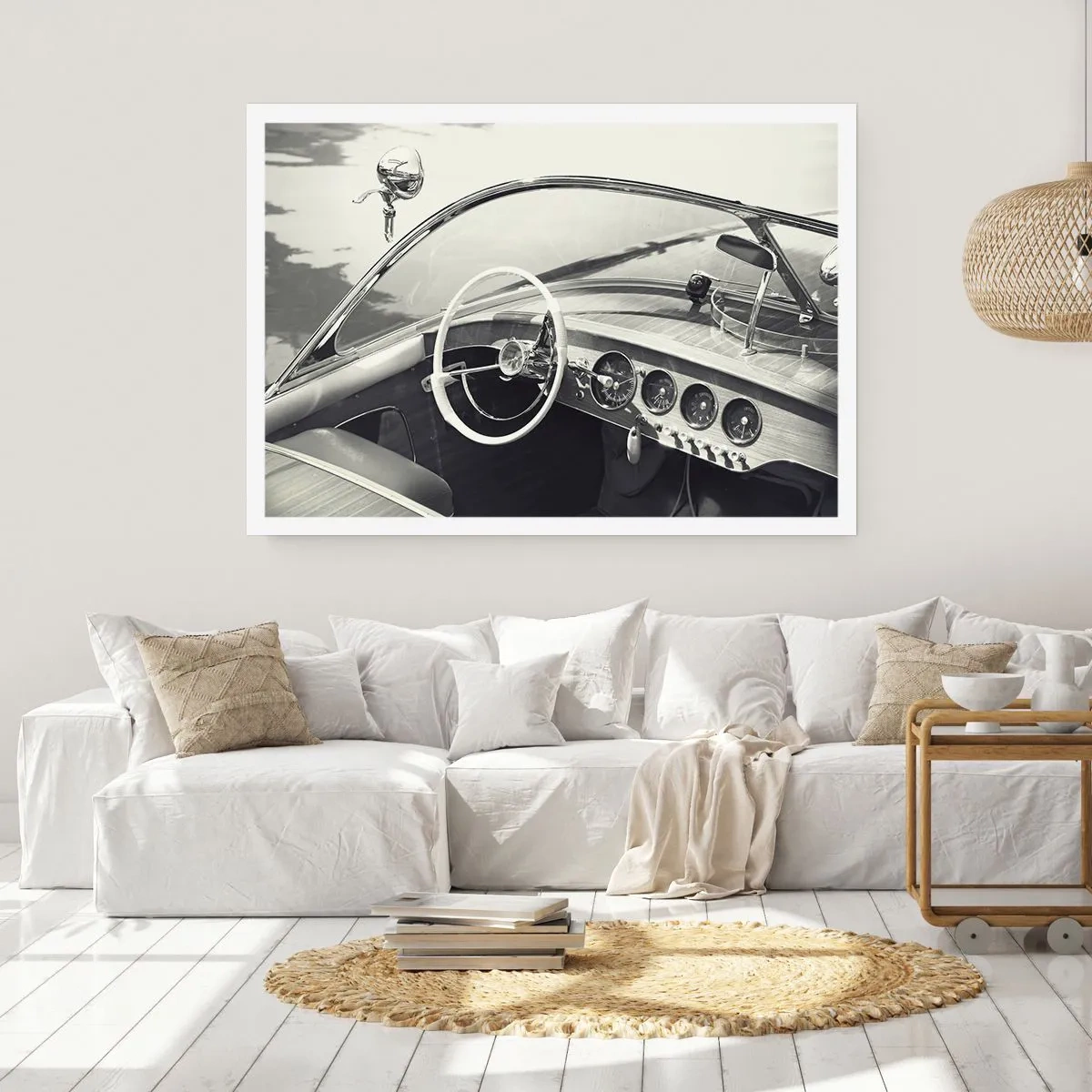 Poster - Oldtimer-Innenraum im monochromen Stil - 100x70cm - Wetter für die Reichen - Moderne Wanddekoration für Wohnzimmer und Schlafzimmer ARTTOR