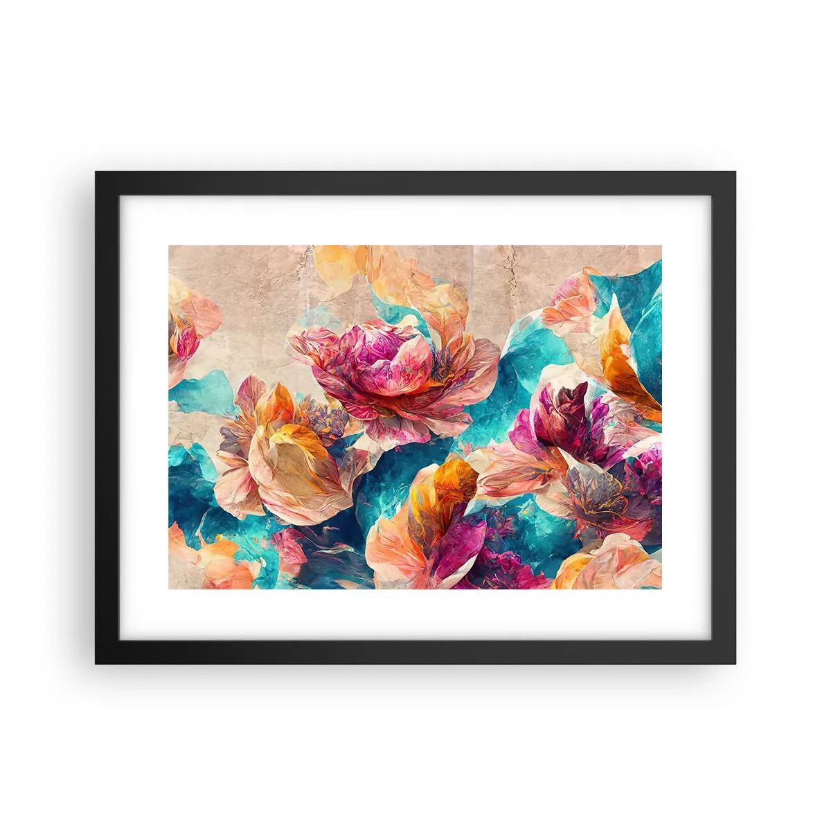 Poster in einem schwarzem Rahmen - Farbenpracht des Straußes - 40x30 cm
