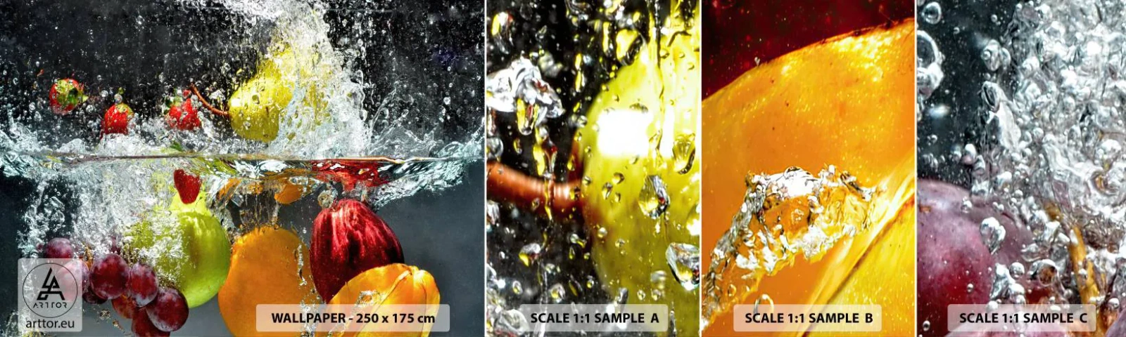 Fototapeten Muster Selbstklebend Deluxe Sticker - Fruchterfrischung - Obst, Wasser, Küche - 100x30 cm